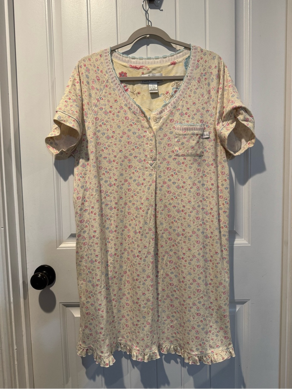 Karen Neuburger Floral Mini Dress in Butter Yellow & Pink Size Large